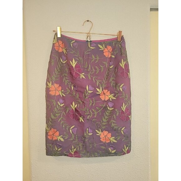 Finity Studio Women's 100% Silk Straight Pencil Skirt Size 6 Embroidered Floral - Picture 1 of 7